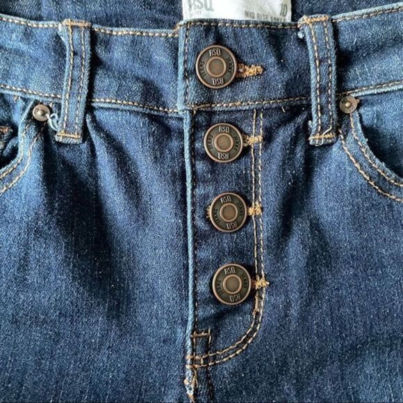 RSQ Mid Rise Skinny Exposed Button Ripped Dark Wash Jeans Size 10 - Picture 8 of 12